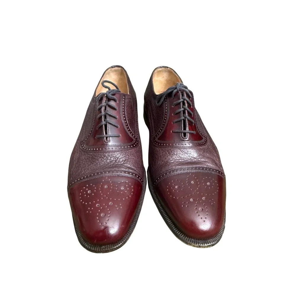 Moreschi Peccary Calf Leather Burgundy Oxford Shoes Brogue Men Size 10
